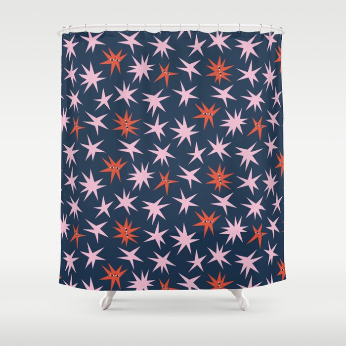 Pink Stars Pattern Shower Curtain Gallery Image 1