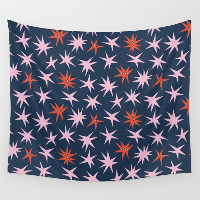 Pink Stars Pattern Wall Tapestry Gallery Image 4