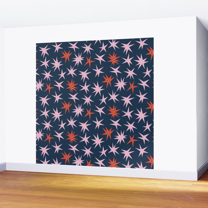 Pink Stars Pattern Wall Mural Gallery Image 2