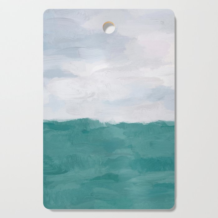 Out to Sea - Aqua Turquoise Mint Waves Horizon Abstract Nature Ocean Painting Art Print Wall Decor  Cutting Board Gallery Image 1