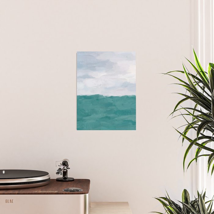 Out to Sea - Aqua Turquoise Mint Waves Horizon Abstract Nature Ocean Painting Art Print Wall Decor  Poster Gallery Image 2