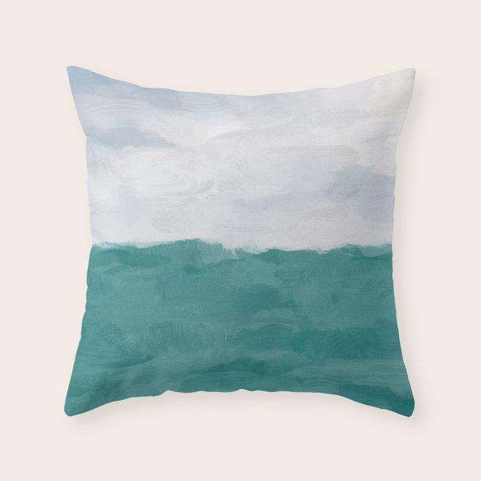 Out to Sea - Aqua Turquoise Mint Waves Horizon Abstract Nature Ocean Painting Art Print Wall Decor  Throw Pillow Gallery Image 6