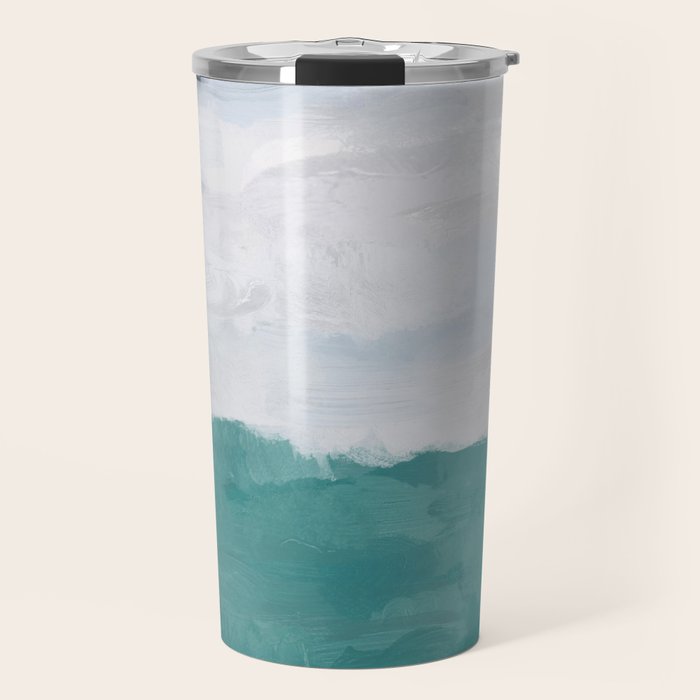 Out to Sea - Aqua Turquoise Mint Waves Horizon Abstract Nature Ocean Painting Art Print Wall Decor  Travel Mug Gallery Image 1