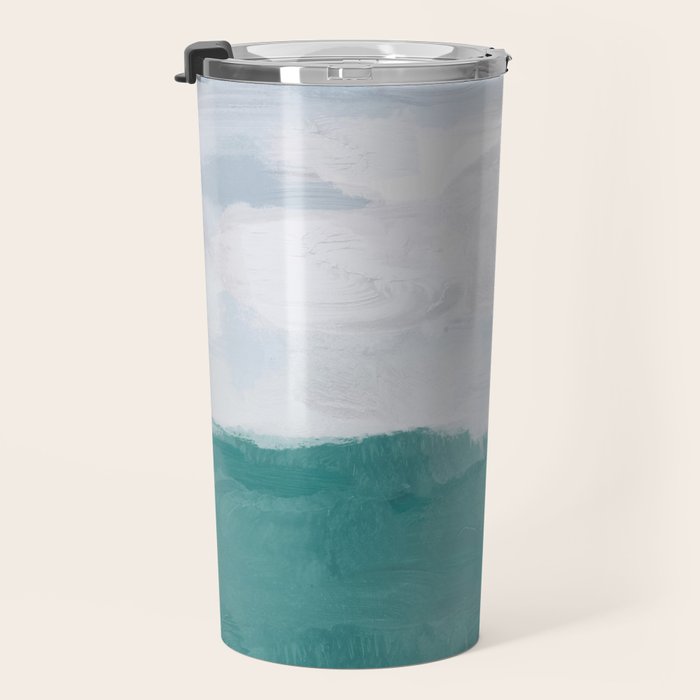 Out to Sea - Aqua Turquoise Mint Waves Horizon Abstract Nature Ocean Painting Art Print Wall Decor  Travel Mug Gallery Image 3