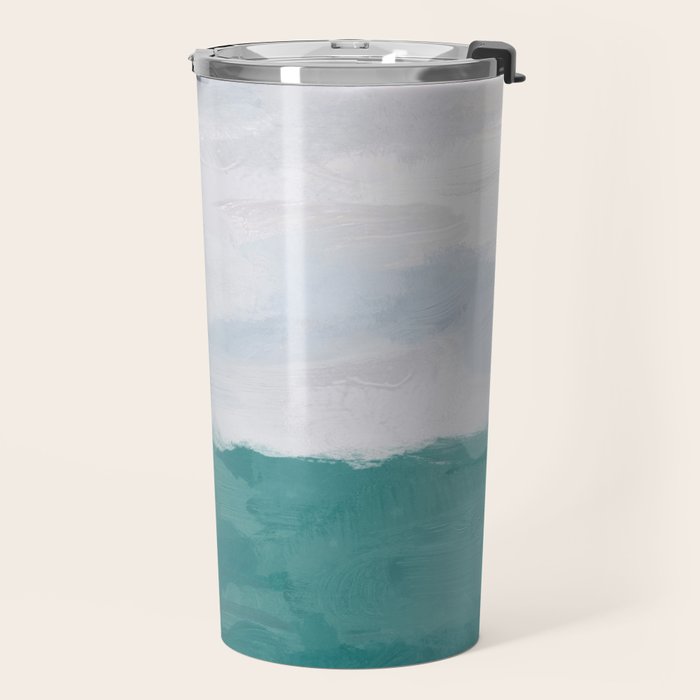Out to Sea - Aqua Turquoise Mint Waves Horizon Abstract Nature Ocean Painting Art Print Wall Decor  Travel Mug Gallery Image 2