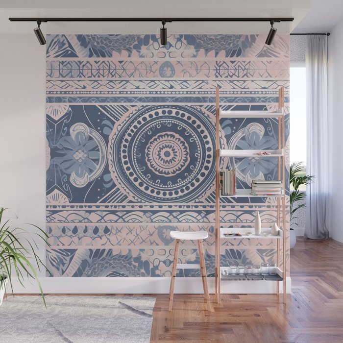 Ancient Pattern (pink & navy) Wall Mural Gallery Image 1
