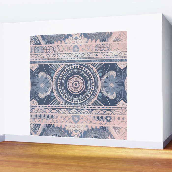 Ancient Pattern (pink & navy) Wall Mural Gallery Image 2