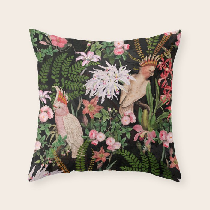 Vintage & Shabby Chic - Botanical Tropical Night Pattern  Throw Pillow Gallery Image 6