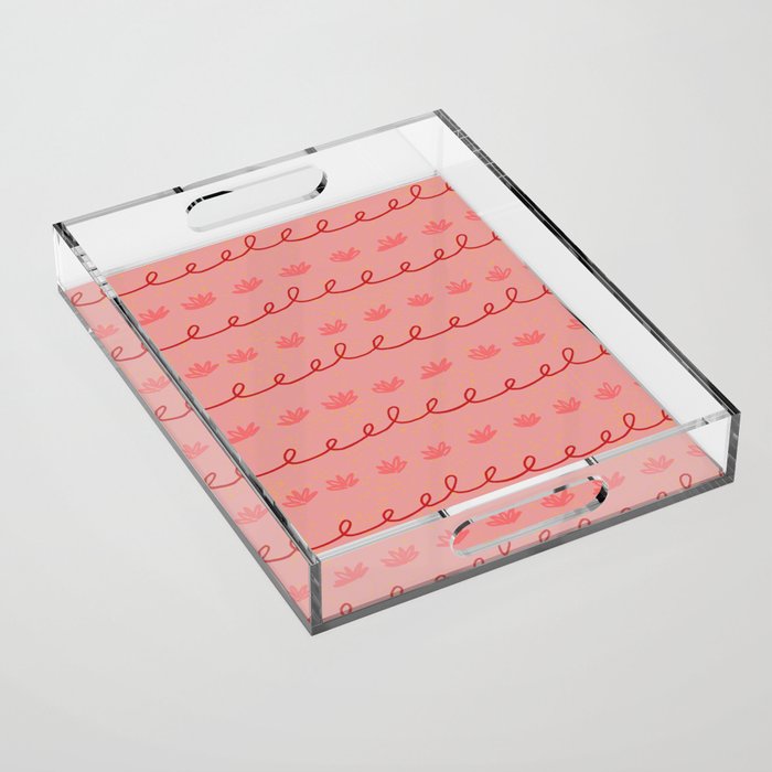 Abstract Cookie Pattern Doodle in Red & Peach Pink Acrylic Tray Gallery Image 1