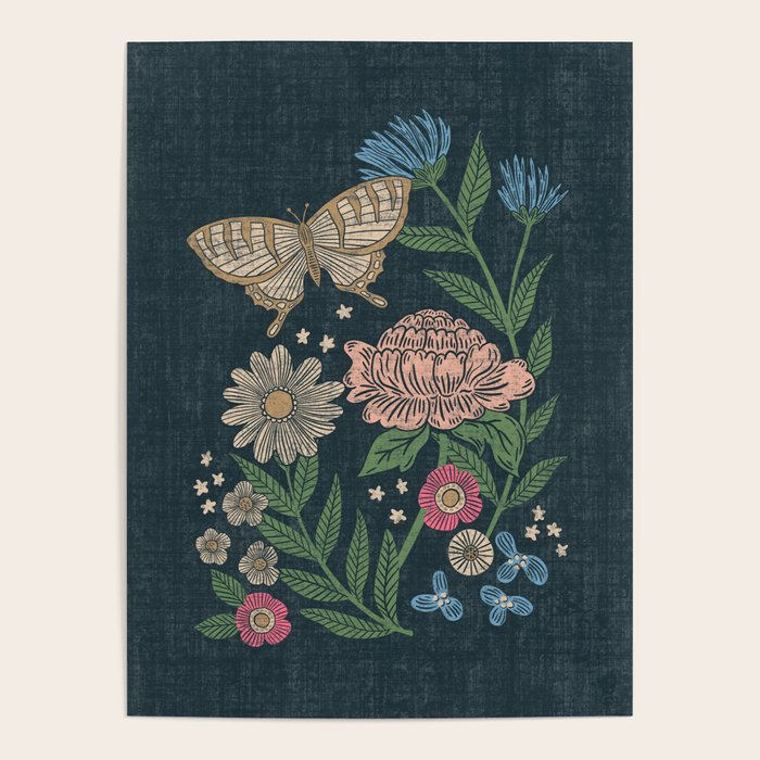 Heritage Wildflower Garden on Dark Blue Poster Gallery Image 4