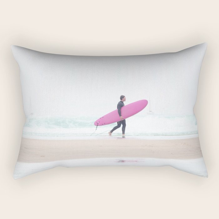 Surfing Beach Vibes - Pink Surf Board - Ocean Print - Sea Travel photography by Ingrid Beddoes Rectangular Pillow Gallery Image 2