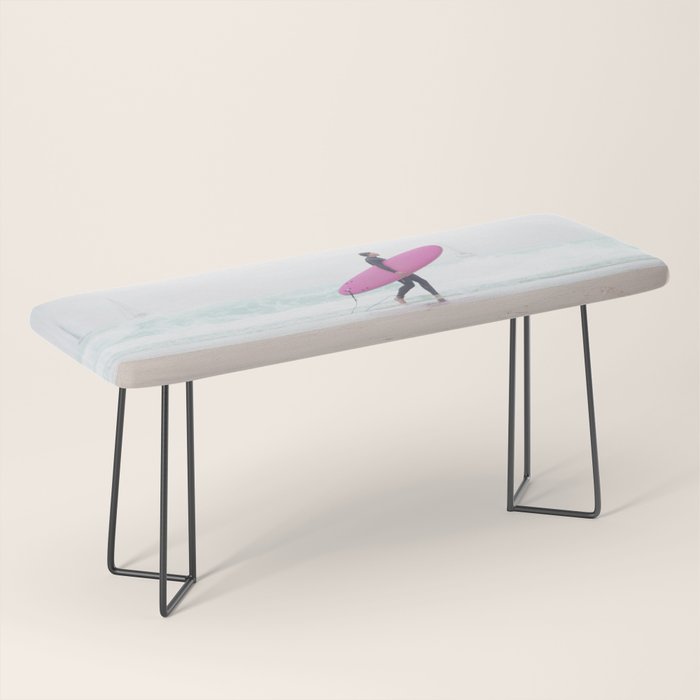 Surfing Beach Vibes - Pink Surf Board - Ocean Print - Sea Travel photography by Ingrid Beddoes Bench Gallery Image 1