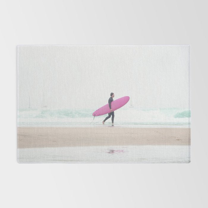 Surfing Beach Vibes - Pink Surf Board - Ocean Print - Sea Travel photography by Ingrid Beddoes Rug Gallery Image 2