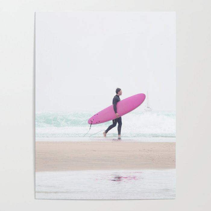 Surfing Beach Vibes - Pink Surf Board - Ocean Print - Sea Travel photography by Ingrid Beddoes Poster Gallery Image 4