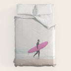 Surfing Beach Vibes - Pink Surf Board - Ocean Print - Sea Travel photography by Ingrid Beddoes Comforter Gallery Image 6