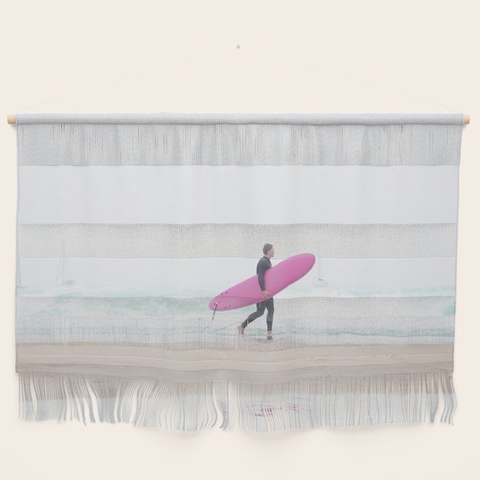 Surfing Beach Vibes - Pink Surf Board - Ocean Print - Sea Travel photography by Ingrid Beddoes Wall Hanging Gallery Image 1