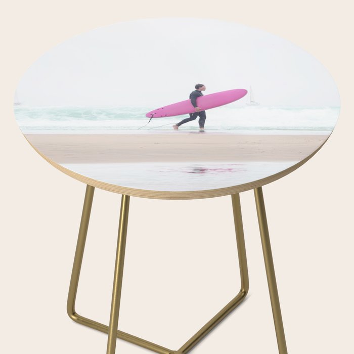 Surfing Beach Vibes - Pink Surf Board - Ocean Print - Sea Travel photography by Ingrid Beddoes Side Table Gallery Image 2