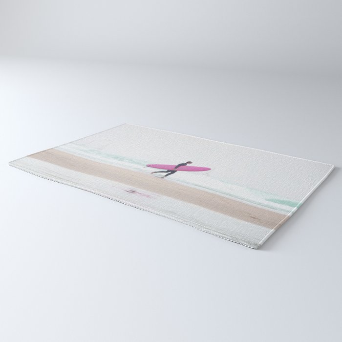 Surfing Beach Vibes - Pink Surf Board - Ocean Print - Sea Travel photography by Ingrid Beddoes Rug Gallery Image 3