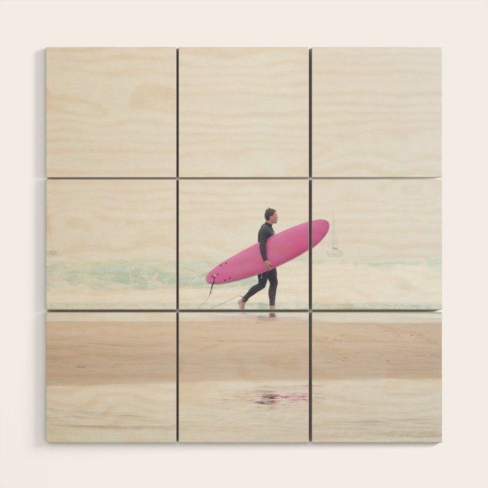 Surfing Beach Vibes - Pink Surf Board - Ocean Print - Sea Travel photography by Ingrid Beddoes Wood Wall Art Gallery Image 1
