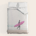 Surfing Beach Vibes - Pink Surf Board - Ocean Print - Sea Travel photography by Ingrid Beddoes Duvet Cover Gallery Image 6