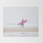 Surfing Beach Vibes - Pink Surf Board - Ocean Print - Sea Travel photography by Ingrid Beddoes Throw Blanket Gallery Image 2