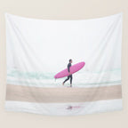 Surfing Beach Vibes - Pink Surf Board - Ocean Print - Sea Travel photography by Ingrid Beddoes Wall Tapestry Gallery Image 4