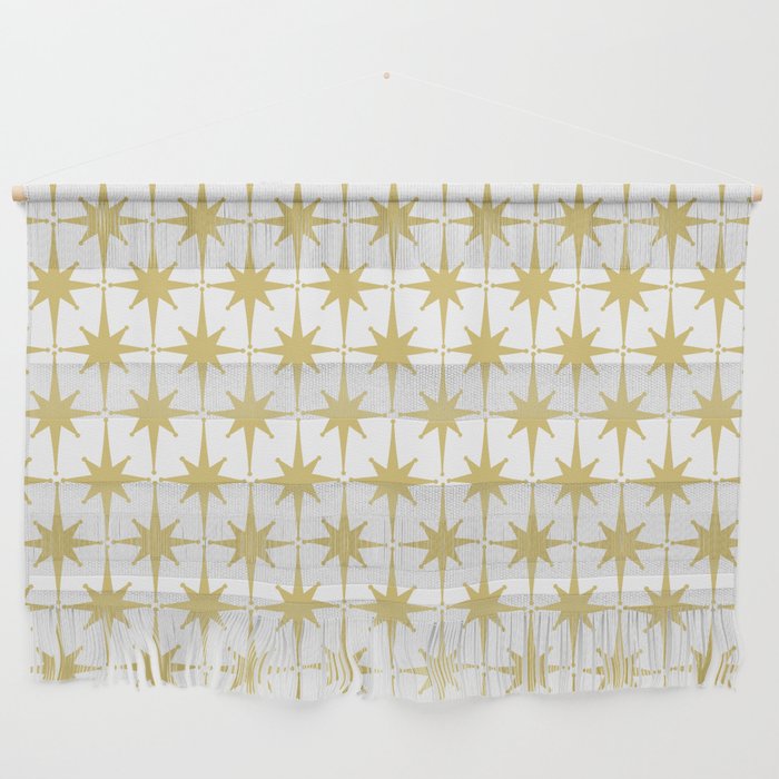 Midcentury Modern Atomic Starburst Pattern in Retro Gold and White Wall Hanging Gallery Image 1