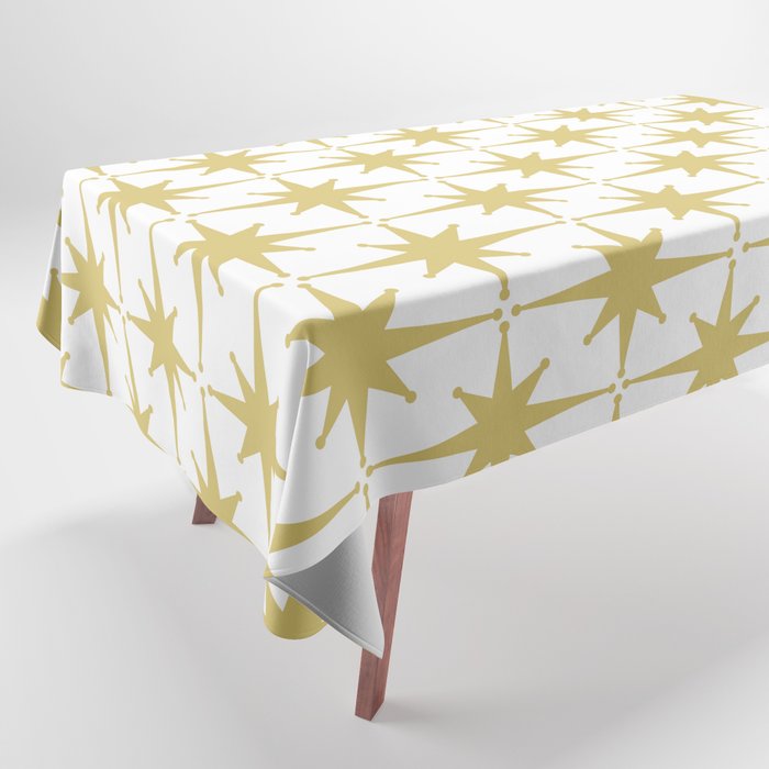 Midcentury Modern Atomic Starburst Pattern in Retro Gold and White Tablecloth Gallery Image 1