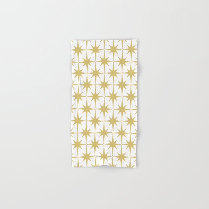 Midcentury Modern Atomic Starburst Pattern in Retro Gold and White Bath Towel Gallery Image 1