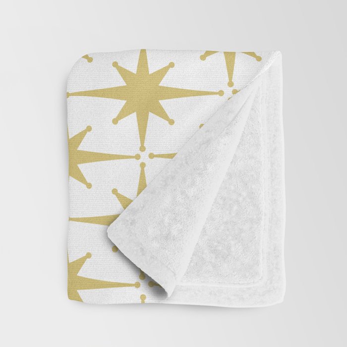 Midcentury Modern Atomic Starburst Pattern in Retro Gold and White Throw Blanket Gallery Image 3