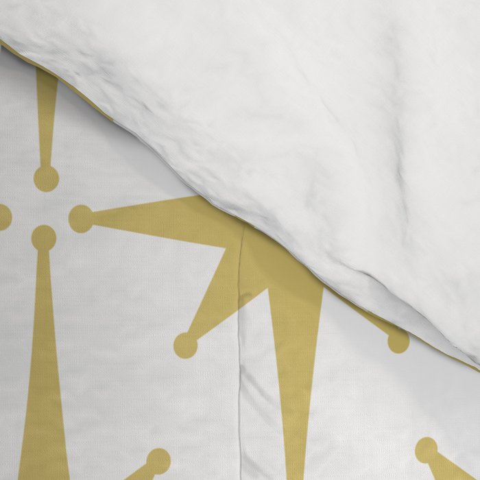 Midcentury Modern Atomic Starburst Pattern in Retro Gold and White Comforter Gallery Image 4