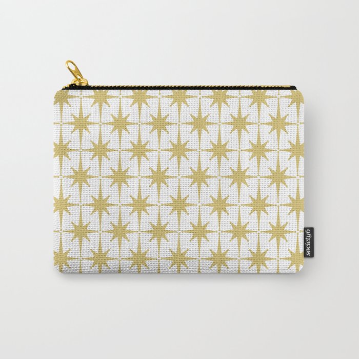 Midcentury Modern Atomic Starburst Pattern in Retro Gold and White Carry All Pouch Gallery Image 1