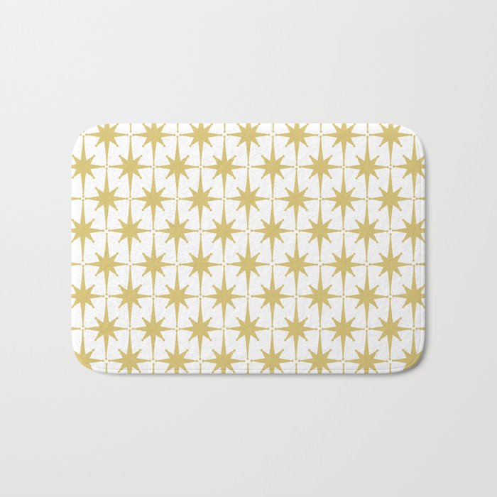 Midcentury Modern Atomic Starburst Pattern in Retro Gold and White Bath Mat Gallery Image 1