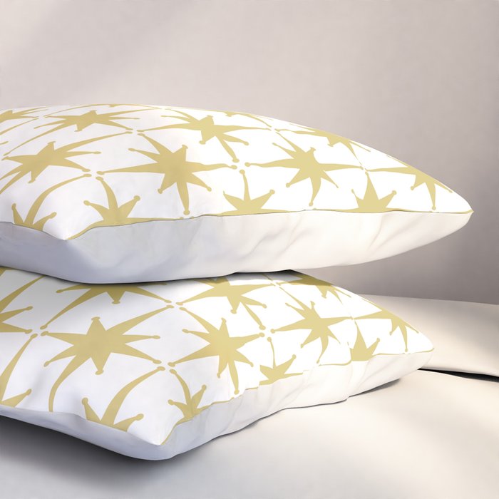 Midcentury Modern Atomic Starburst Pattern in Retro Gold and White Pillow Sham Gallery Image 3