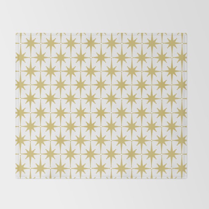 Midcentury Modern Atomic Starburst Pattern in Retro Gold and White Throw Blanket Gallery Image 2