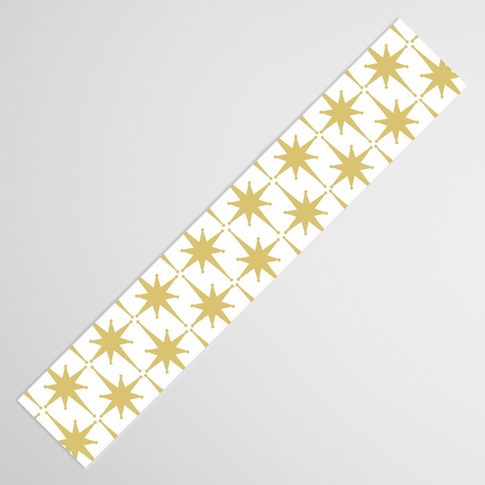 Midcentury Modern Atomic Starburst Pattern in Retro Gold and White Table Runner Gallery Image 3
