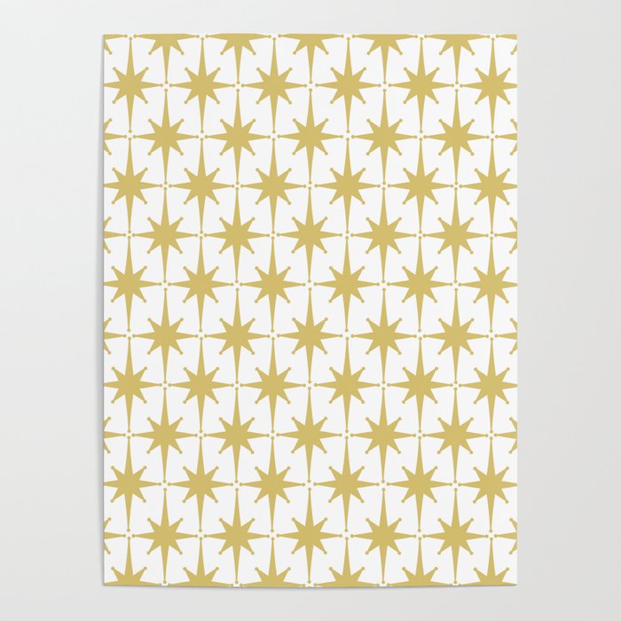 Midcentury Modern Atomic Starburst Pattern in Retro Gold and White Poster Gallery Image 4