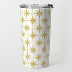 Midcentury Modern Atomic Starburst Pattern in Retro Gold and White Travel Mug Gallery Image 2