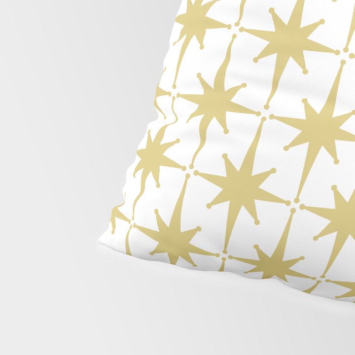 Midcentury Modern Atomic Starburst Pattern in Retro Gold and White Pillow Sham Gallery Image 4