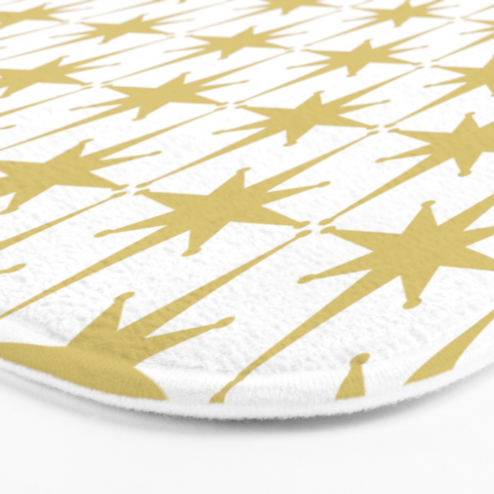 Midcentury Modern Atomic Starburst Pattern in Retro Gold and White Bath Mat Gallery Image 3