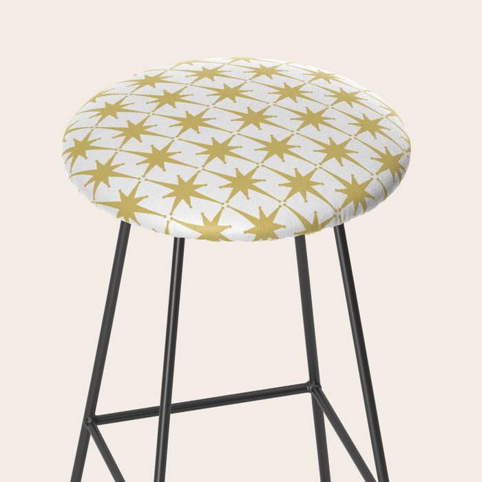 Midcentury Modern Atomic Starburst Pattern in Retro Gold and White Stool Gallery Image 2