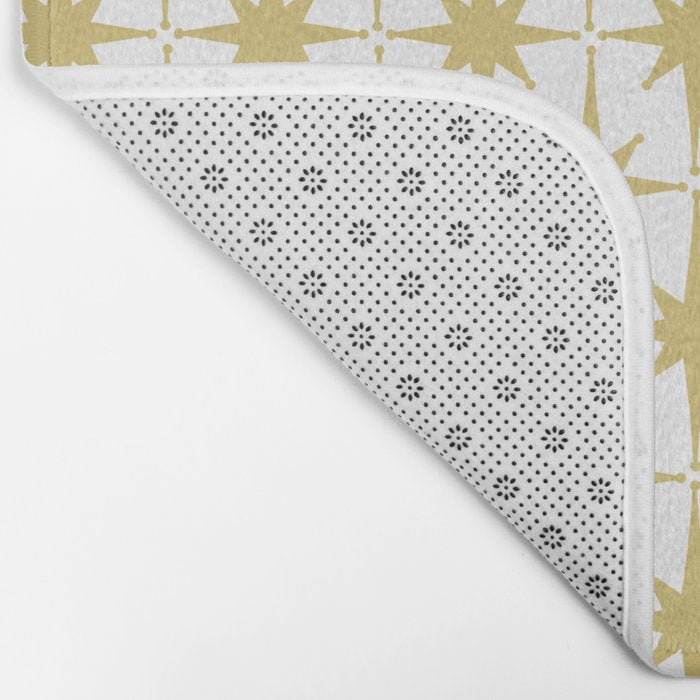 Midcentury Modern Atomic Starburst Pattern in Retro Gold and White Bath Mat Gallery Image 2