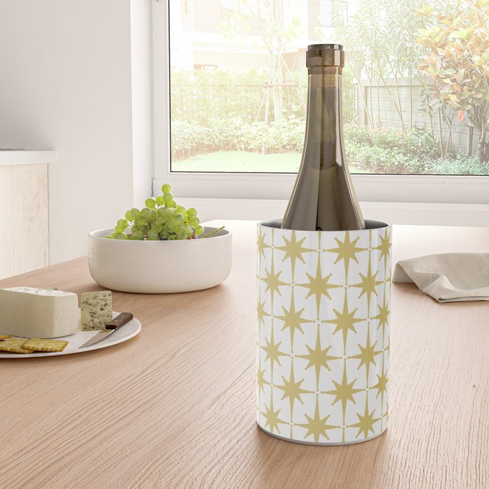 Midcentury Modern Atomic Starburst Pattern in Retro Gold and White Wine Chiller Gallery Image 4