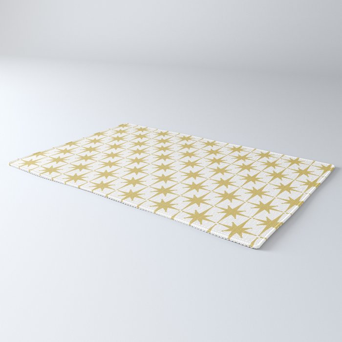 Midcentury Modern Atomic Starburst Pattern in Retro Gold and White Rug Gallery Image 3