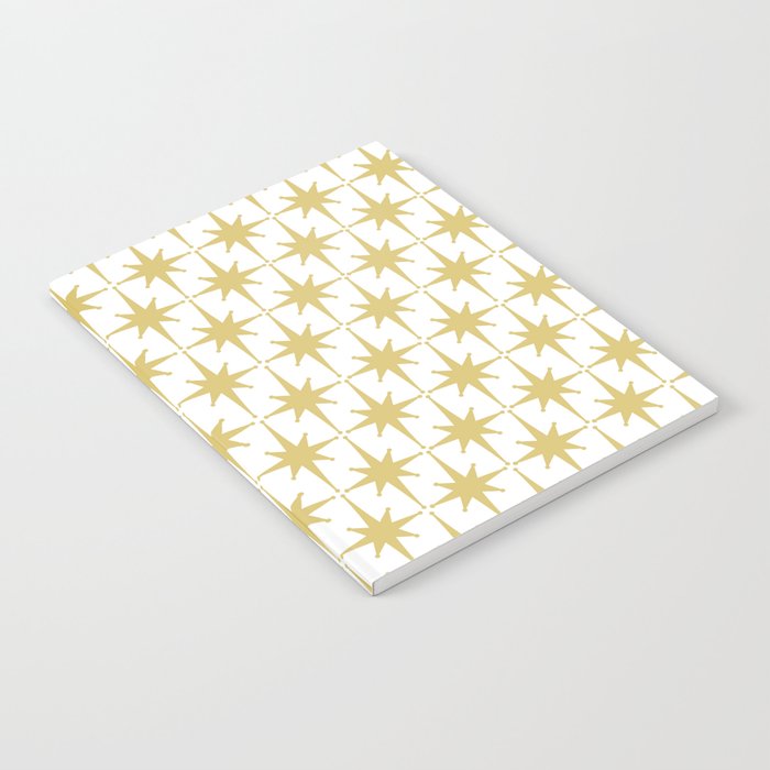 Midcentury Modern Atomic Starburst Pattern in Retro Gold and White Notebook Gallery Image 1