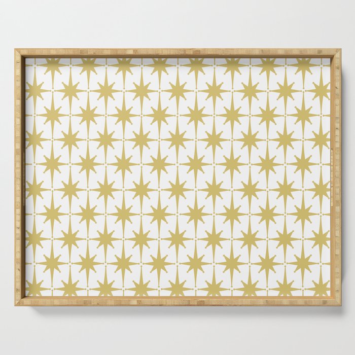 Midcentury Modern Atomic Starburst Pattern in Retro Gold and White Serving Tray Gallery Image 1