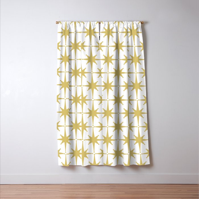 Midcentury Modern Atomic Starburst Pattern in Retro Gold and White Window Curtain Gallery Image 3