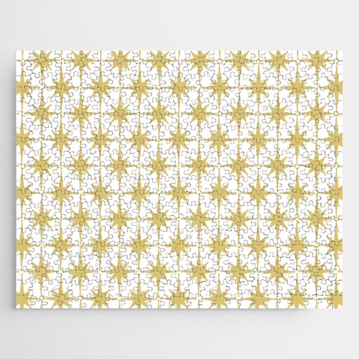 Midcentury Modern Atomic Starburst Pattern in Retro Gold and White Jigsaw Puzzle Gallery Image 1