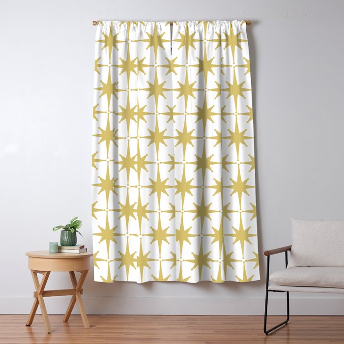 Midcentury Modern Atomic Starburst Pattern in Retro Gold and White Window Curtain Gallery Image 5