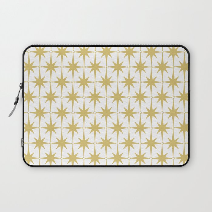 Midcentury Modern Atomic Starburst Pattern in Retro Gold and White Laptop Sleeve Gallery Image 1
